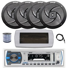 Pyle Bluetooth Marine Receiver, Cover, Antenna,Wire, 4x 6'' 240W Black Speakers