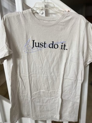 Nike Men Beige  Just Do It  Medium Tees T-shirt Blue Outline Swoosh