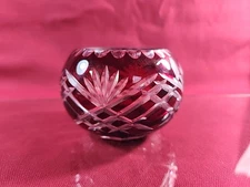 Antique Ruby Flash Cut Crystal Open Salt Bowl Fan Diamond 4" c1900