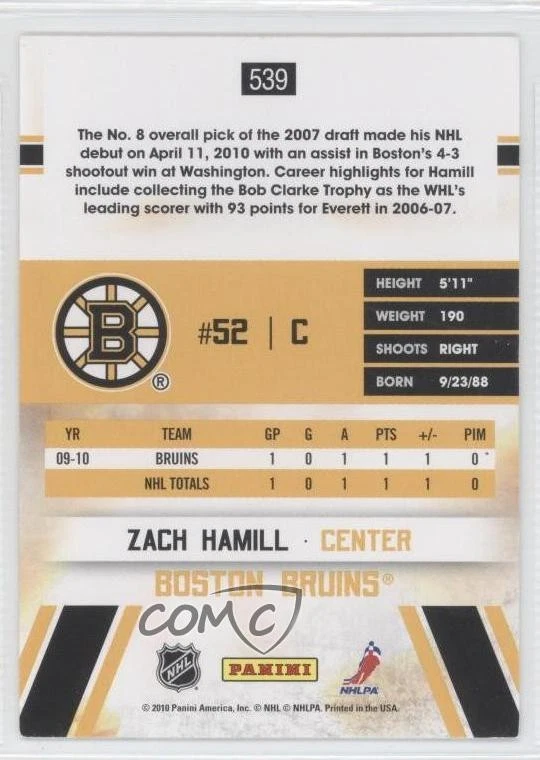 2010-11 Score Hot Rookies Zach Hamill #539 Rookie RC - Image 2 of 2