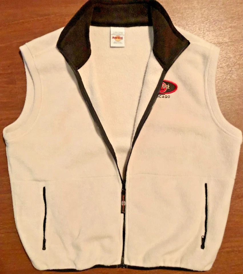 Men's Unisex Vintage Hard Rock Chicago Logo Cream Ivory Fleece Vest - Size XL - Image 2 of 4