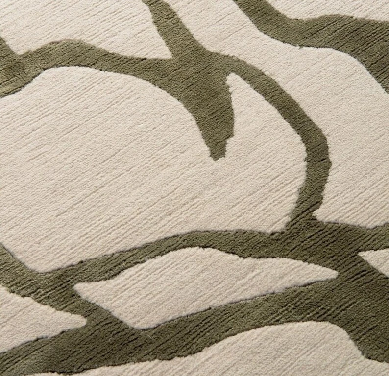 Alfombra de tracería acolchada alfombra de lana contemporánea 5x8, 6x9 pies para sala de estar Foto 3 de 4