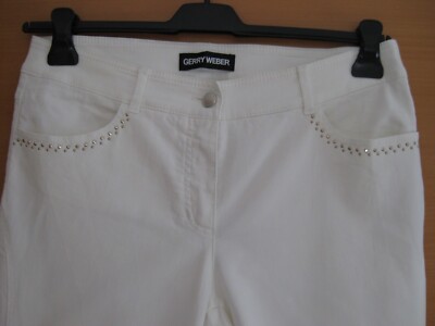Gerry Weber Damen Jeans Hose Gr. 42 creme / ecru Strass Nieten Neu