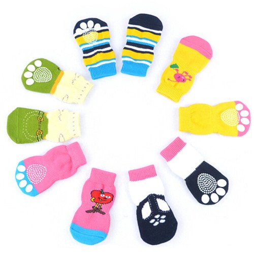 4pcs Multicolored Puppy Dog Shoes Soft Knits Socks Cute Cartoon Anti Slip Sock ∂ - Picture 12 of 12