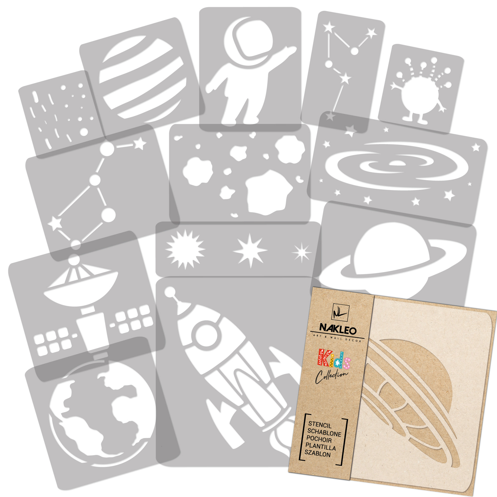 14x Reusable Plastic Stencils // SPACE - UNIVERSE // 34cm to 8cm // KIDS