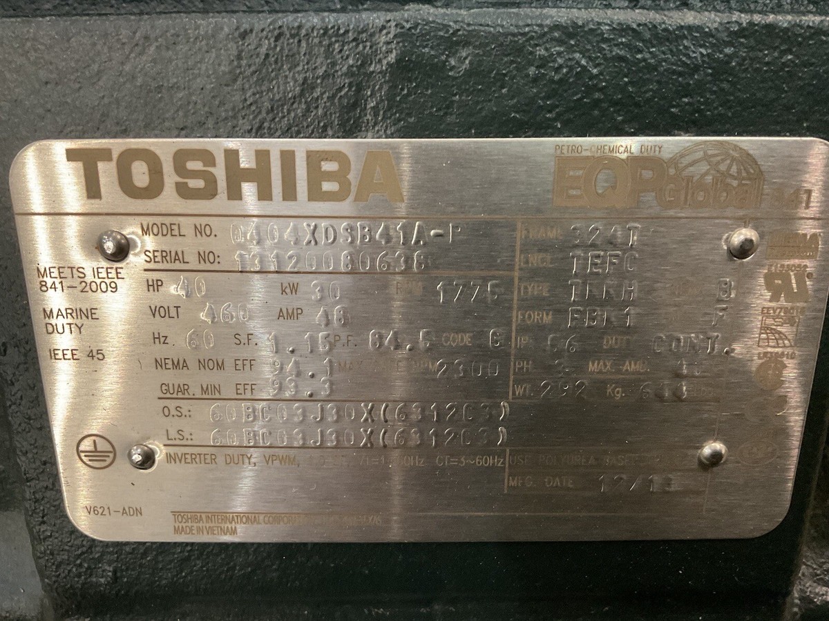 NEW Toshiba 40HP Motor 1775RPM 460v 324T Frame 0404XDSB41A-1 Type