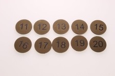 11  to  20         30mm Engraved Discs  Table Numbers Brass Affect Self Adhesive