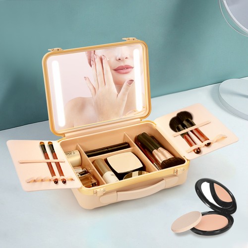 3 Colors Portable Travel Makeup Box with 4K Silver Plated Mirror and LED Lights - Picture 13 of 60