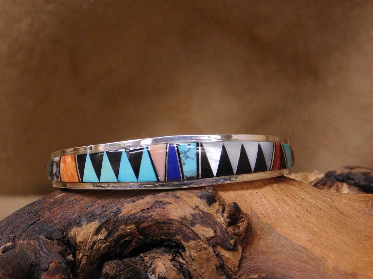 NAVAJO Lee McCray LMC USA シルバー ネイティブリング私 Sterling Silver Multi-Stone Inlay Cuff Bracelet by Lee McCray | eBay