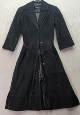 Rampage Leather Coat Women's Small Black Notch Collared Drawstring Button Front