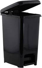 Superio Slim Step On Pedal Plastic Trash Can, Waste Bin - 10 Qt, Black
