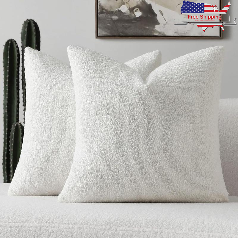Boucle White Throw Pillow Covers Set of 2 Soft Decorative Shams for Home