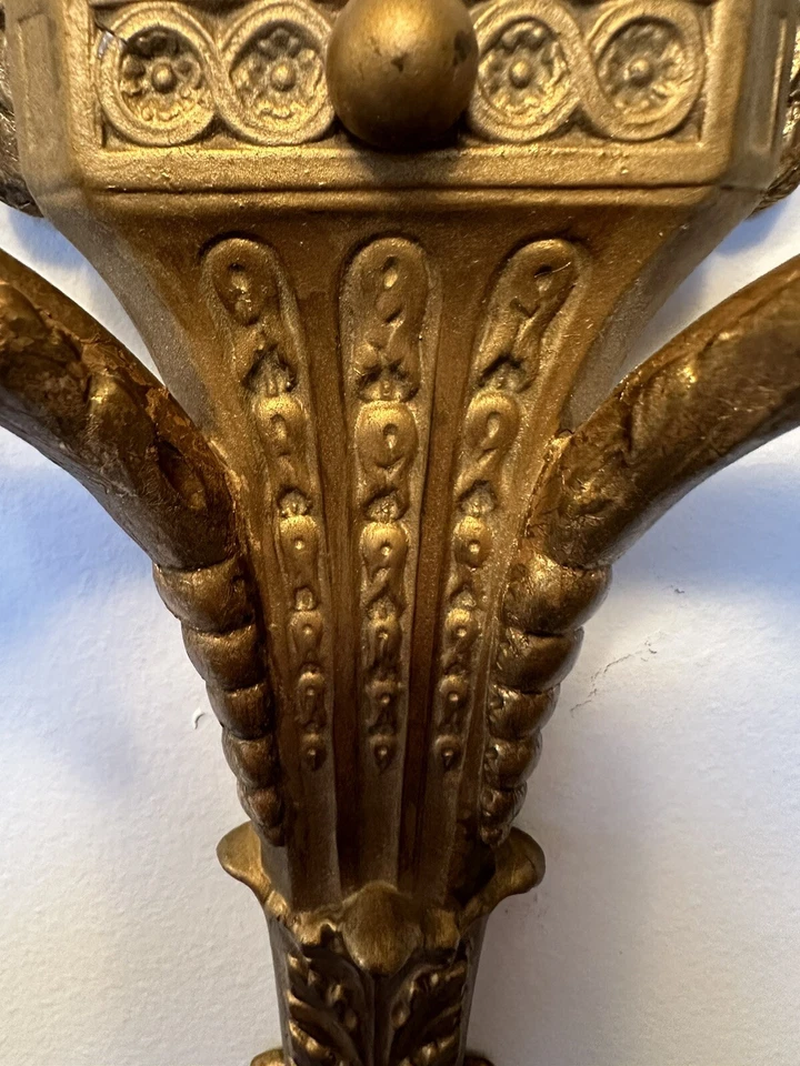 Neoclassical ornate bronze wall candelabra, Gilded Bronze Metal. - Image 3 of 4