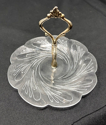 Crystal Serving Dish with Silver Plated Center Handle, 7 1/2''