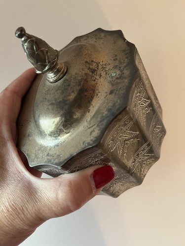 Small Silver Trinket Keepsake Round Box Velvet Liner. Heavy Fast Shipping - Picture 10 of 12