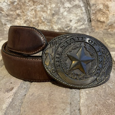 The State of Texas Western Belt  Buckle Brass tone Star Flag Metal Made in USA
