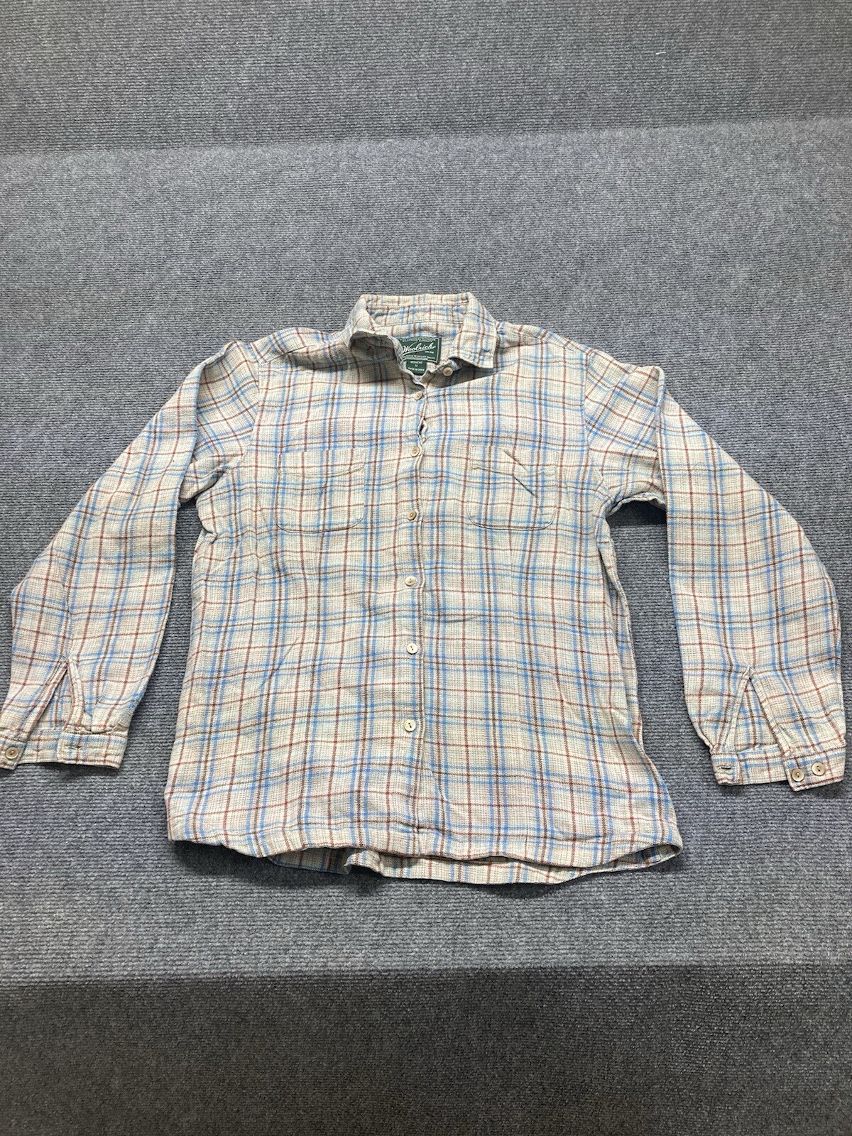 Woolrich Flannel Shirt Women’s Size Medium Tan Plaid Long Sleeve Button Up