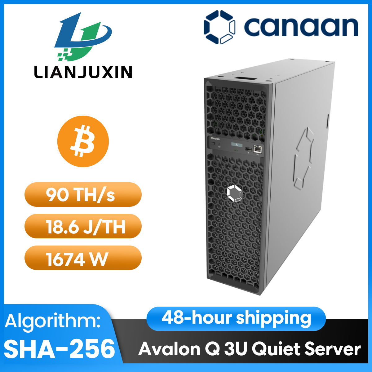 Canaan Avalon Q 90TH/S 1674W Home Quite Miner Ship on the