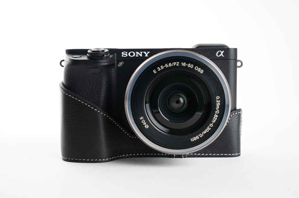 Genuine Real Leather Half Camera Case Bag Cover for Sony A6300 Black Color