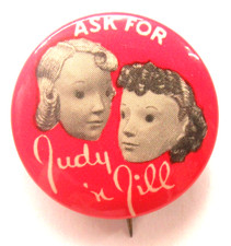 1940's ASK FOR JUDY 'N JILL dresses fashions 1.25" pinback button ^