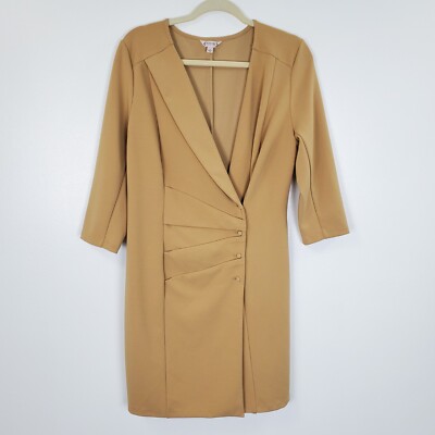 Nanette Lepore Dress Women 10 Tan 3/4 Sleeve Double Breasted Blazer Dress Sheath
