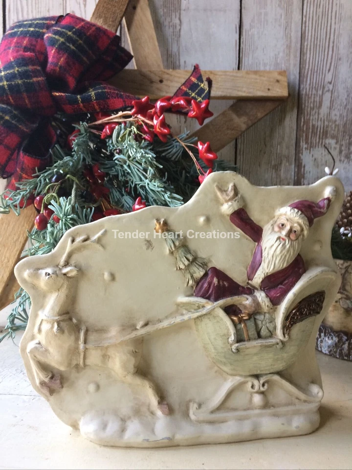 Primitive Antique Tin Style Santa Sleigh Reindeer Silver Resin Chocolate Mold - Image 2 of 4