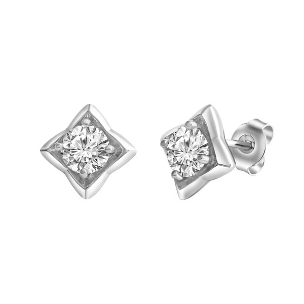 Ohrstecker Ohrring 925 Sterling Silber Glanz Poliert Rhodiniert Zirkonia Weiß V-image