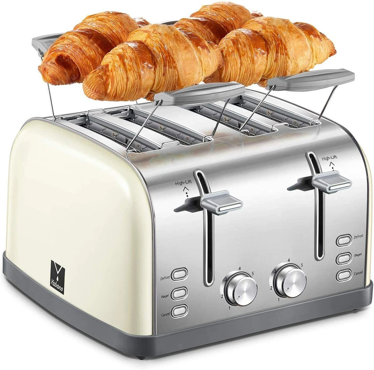 Large Stainless Steel 4 Slice Toaster Extra Wide Slots Bread with Warmer  Heat