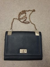Primark Black Clutch Bag with Long Gold Chain