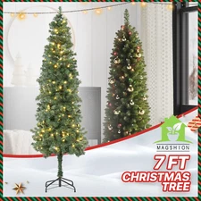 7FT Pencil Christmas Tree Artificial Home Xmas Décor w/240 Warm White LED Lights