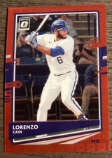 2020 Panini Donruss Optic Lorenzo Cain #108 FOTL Pandora Red /79 Brewers! #3163