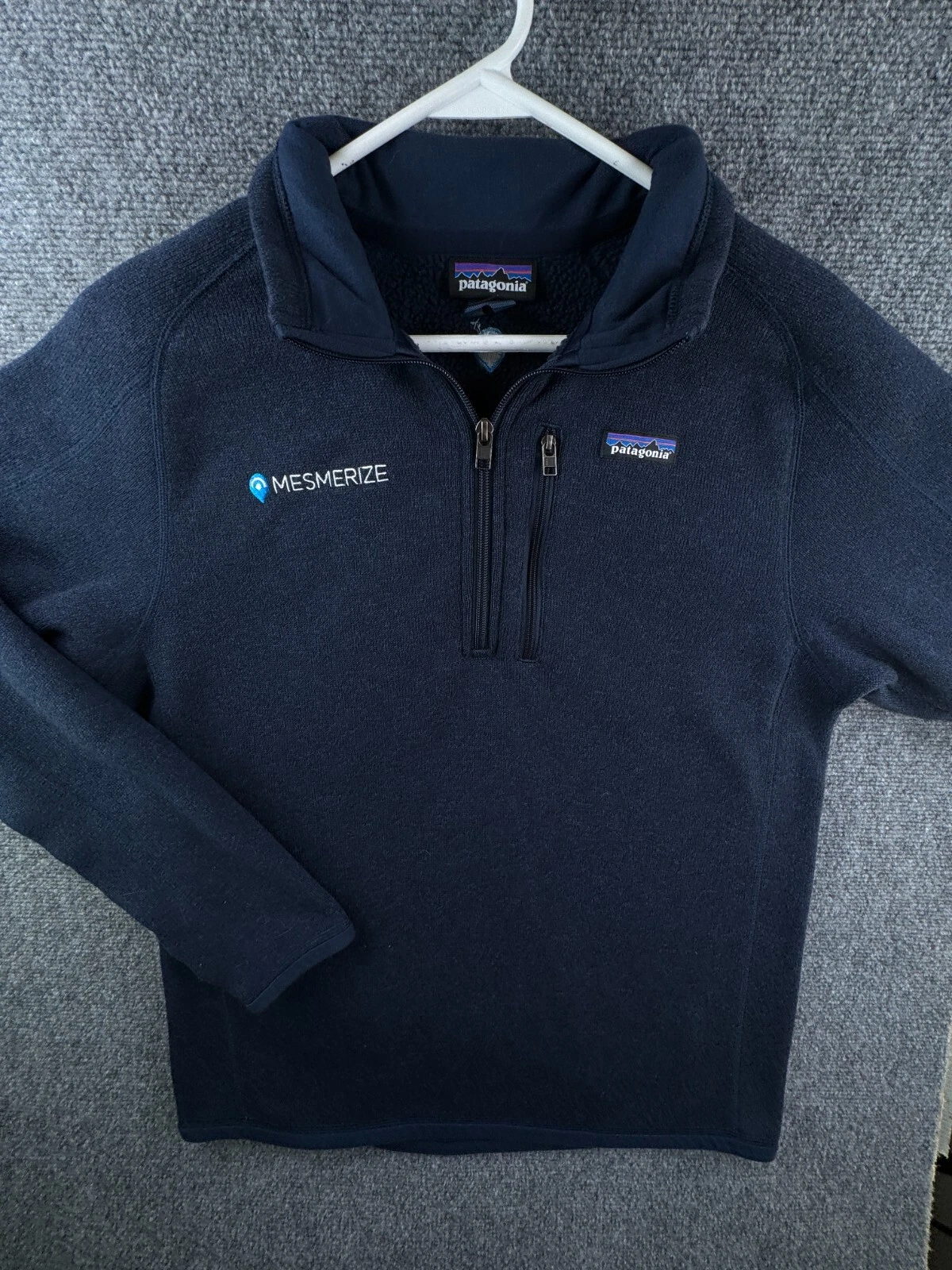 Patagonia Men’s Pullover 1/4 Zip Jacket Medium Blue Fleece Lined Mesmerize Logo