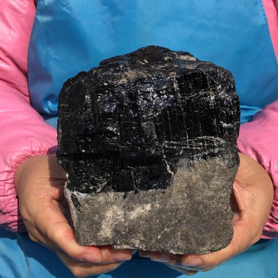 5.56LB Large Natural Black Tourmaline Crystal Gemstone Rough Mineral Specimen