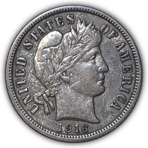 1916 Barber Dime Almost Uncirculated AU Coin #21843