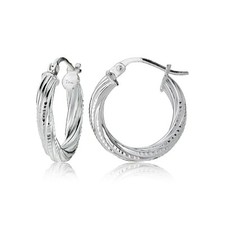 Sterling Silver 3mm Textured Twist Round Hoop Earrings, 15mm
