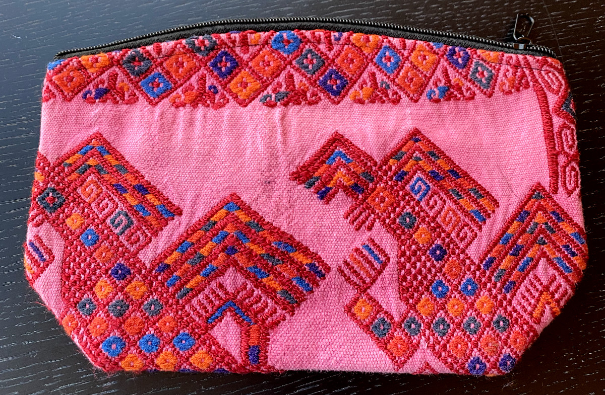 Estuche Impermeable Cosméticos Bolsa de Aseo Huipil Guatemala Viaje Mediano Rojo PinK#AQ