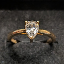 0.5 CT Pear Moissanite Solitaire Ring Gold Plated Solid S925 Sterling Silver 9