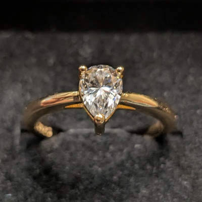 0.5 CT Pear Moissanite Solitaire Ring Gold Plated Solid S925 Sterling Silver  7