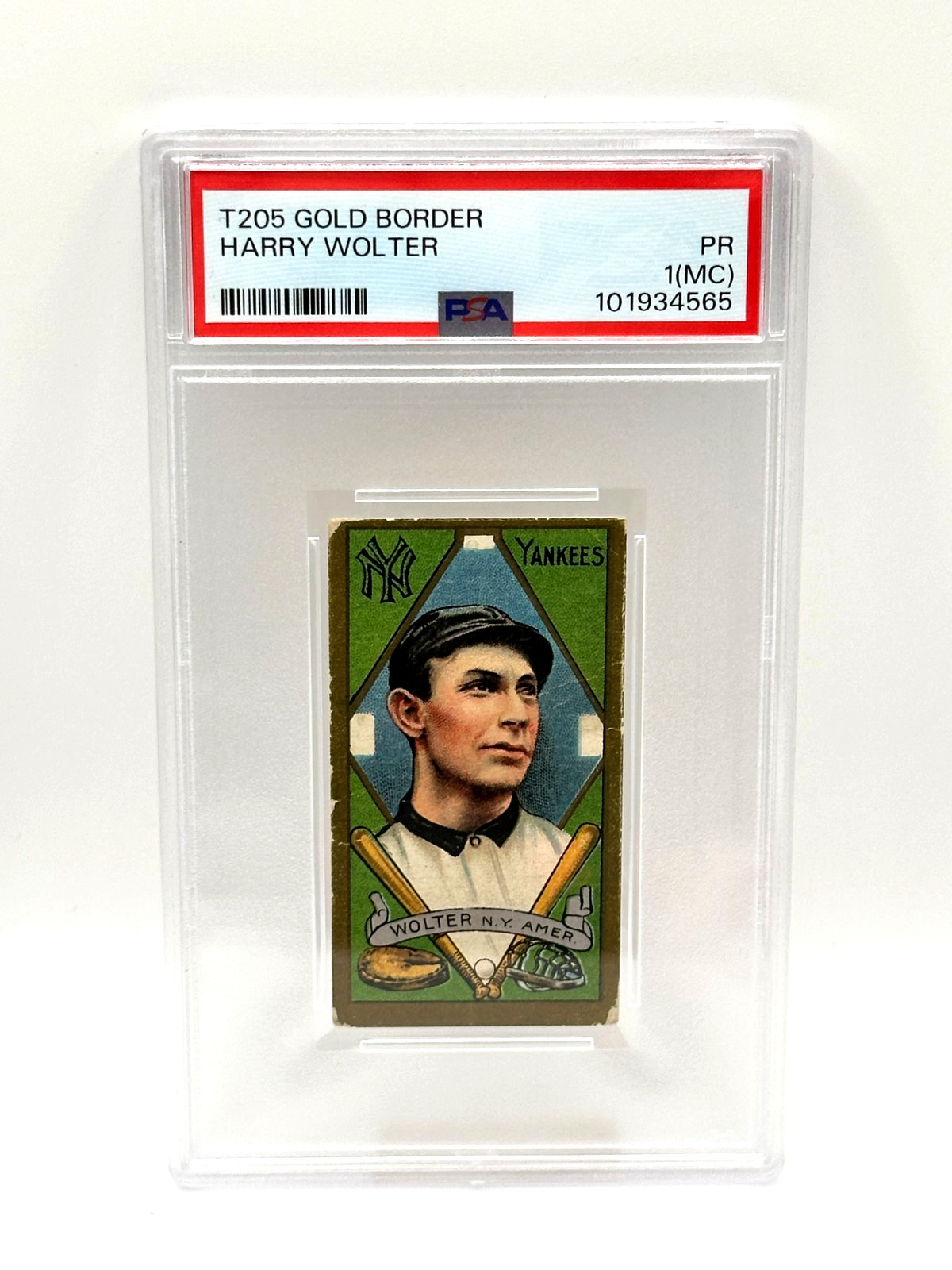 1911 T205 Gold Border Harry Wolter PSA 1 Cycle Back New York Yankees Tobacco