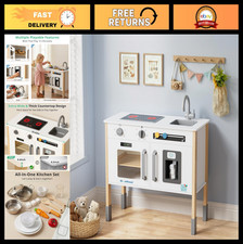 Juego de cocina de madera para niños - 18 piezas juguete comida y utensilios de cocina, fingir edades de juego