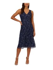 PAPELL STUDIO Womens Navy Lined Sleeveless Below The Knee Fit + Flare Dress 2