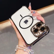 Plated  Magnetic Case w/ Lens Protector For iPhone Air 17 Pro Max 16e 15 14 13