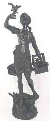Antique Emile Guillemin Original Bronze  Young Women with Birds Abt 16.75''H U309