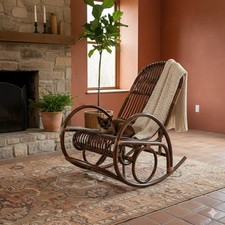 Fauteuil à Bascule Vintage Bambou Design Italie Années 1970 Original