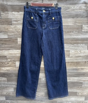 J Crew Slim Wide Leg Sailor Jeans Size 26 Dark Wash Full Length Premium Edition