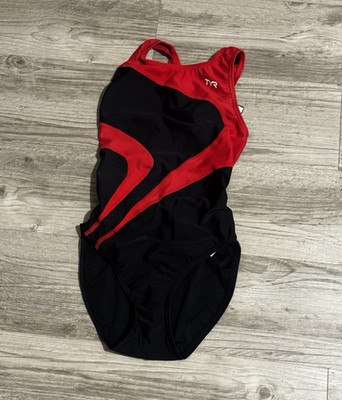 TYR Women s One-Piece Swimsuit Racerback Colorblock Black/Red Lined 28