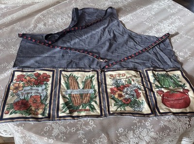 Vintage Handcrafted Cottage Core Apron Seed Packet Fabric Farmhouse Checkered