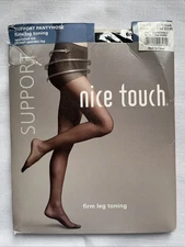 Nice Touch Support Pantyhose Firm Leg Toning Reinforced Toe Size AB  Black NOS