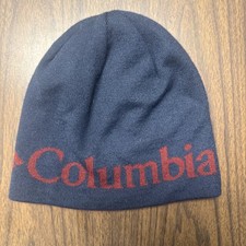 Columbia Beanie Navy Blue Knit Logo Winter Hat Unisex Reversible