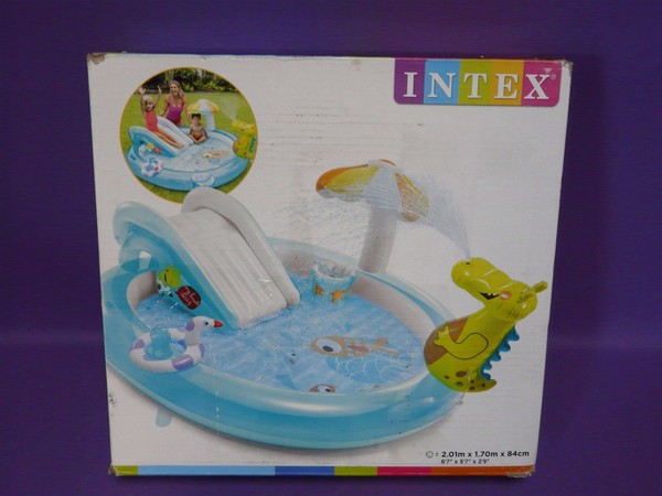 Intex Planschbecken Gator Play Center Blue Mit Krokodil Und Rutsche 201X 170Cm-image